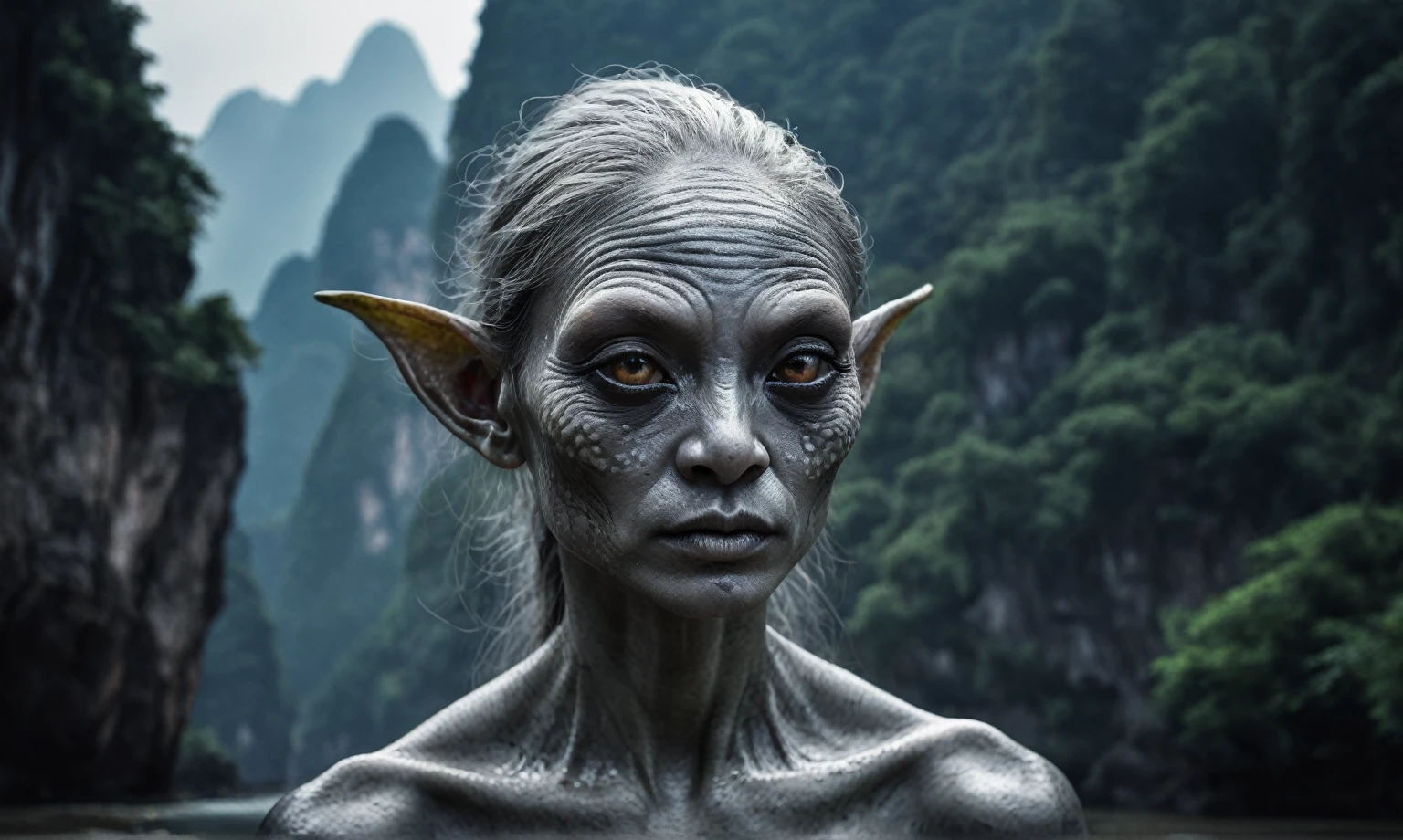 full-body-shot,beggar deep niobium paladium The Alien Entity,native italian babychild, wants eat,survival in criminal city of future, Technicolor,natural skin textures, hyper realism, hyper detailed,Extremely detailed,High contrast,Masterpiece,Realistic,Ultra Detailed, intricate details,realistic humid leather,extremly intricate,Epic Realistic, cinematic style,irina yermolova,high contrast,hdr,extremely detailed, deep night landscape,masterpiece,intricate details,faded,eyes extremely detailed, high detailed eyes,8k resolution,RAW,retina, Nikon Z9,China,orc,Li River in Guangxi Zhuang of China,tkt style, pointed ears,perfect, Elf,transition between two art styles, Ink painting to photorealism, Double contact, X-ray, Creative, vivid light, masterpiece, fantasy, Abstract, Surrealism, super detailed, high resolution, stop:35;(((creature with a spectral and ghostly appearance)). Her skin is pale, almost translucent,ancient rock paintings of the first people,sharkfish's leather