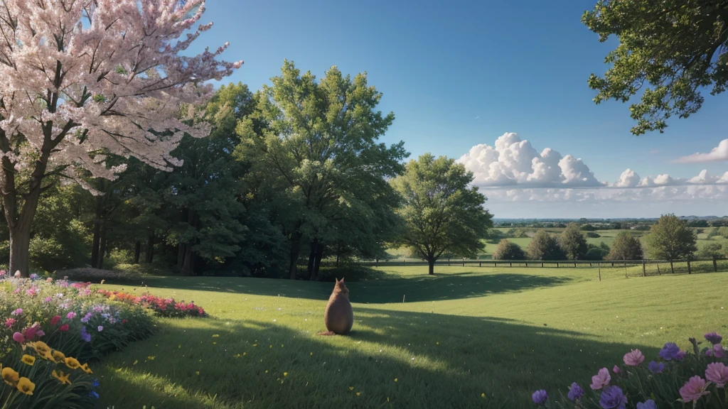 landscape with flowers and squirrel