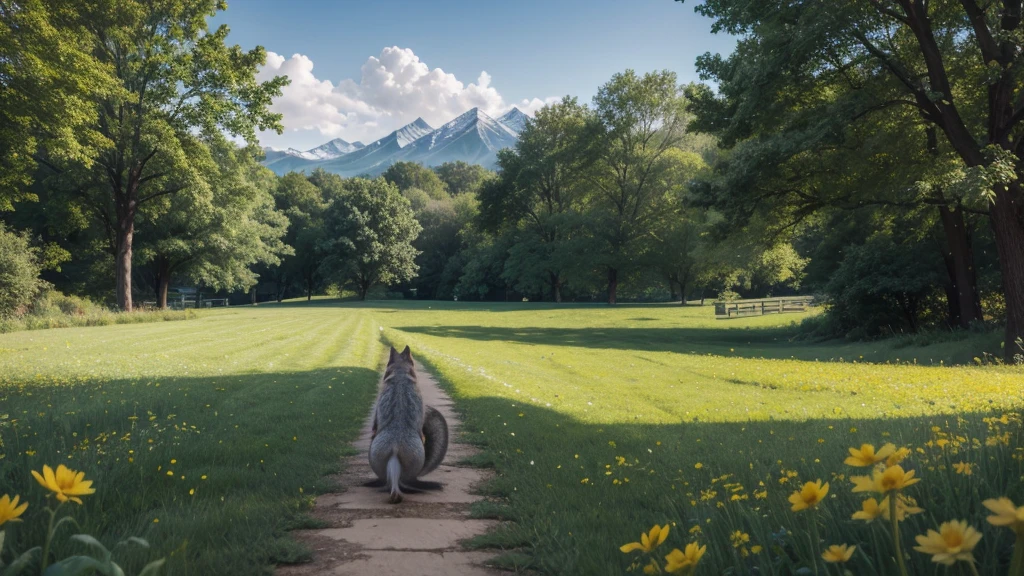 landscape with flowers and squirrel