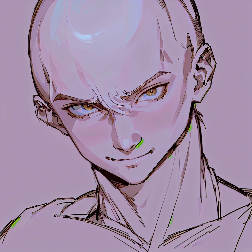 drawing of a bald man with a smile on his face, detailed anime soft face, portrait of saitama, handsome saitama, flat anime style shading, clean anime outlines, elegant smiling pose, face anime portrait, attractive androgynous humanoid, high detailed face anime, detailed anime face, dramatic smiling pose, seinen manga portrait, anime style portrait