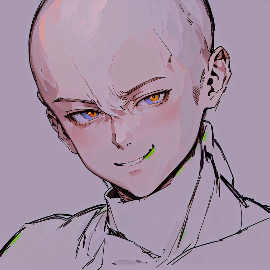 drawing of a bald man with a smile on his face, detailed anime soft face, portrait of saitama, handsome saitama, flat anime style shading, clean anime outlines, elegant smiling pose, face anime portrait, attractive androgynous humanoid, high detailed face anime, detailed anime face, dramatic smiling pose, seinen manga portrait, anime style portrait