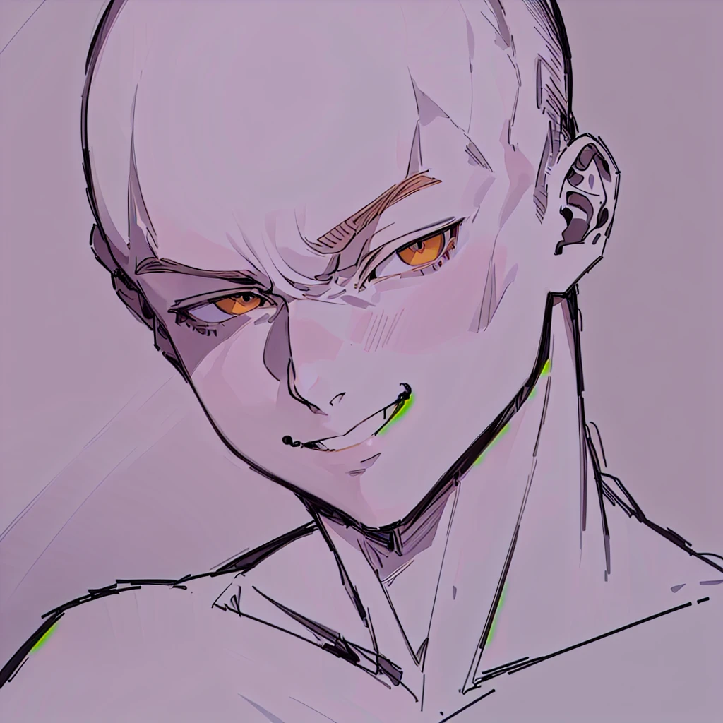 drawing of a bald man with a smile on his face, detailed anime soft face, portrait of saitama, handsome saitama, flat anime style shading, clean anime outlines, elegant smiling pose, face anime portrait, attractive androgynous humanoid, high detailed face anime, detailed anime face, dramatic smiling pose, seinen manga portrait, anime style portrait