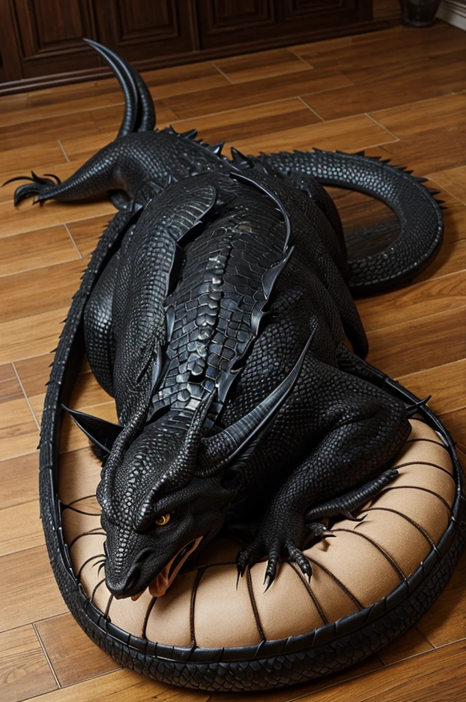 Black feral dragon that laying on the floor with cock feel with cum