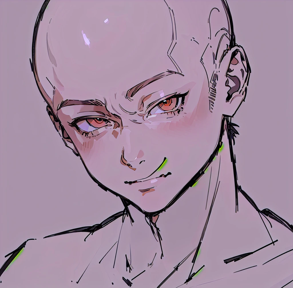 drawing of a bald man with a smile on his face, detailed anime soft face, portrait of pretty man, flat anime style shading, clean anime outlines, elegant smiling pose, wink smile expression, face anime portrait, attractive, high detailed face anime, detailed anime face, dramatic smiling pose, seinen manga portrait, anime style portrait