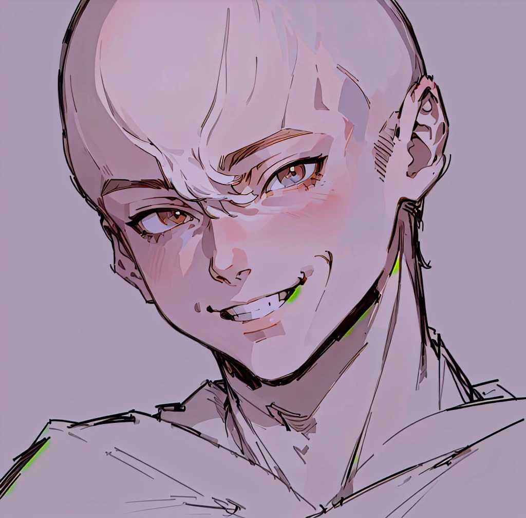 drawing of a bald man with a smile on his face, detailed anime soft face, portrait of pretty man, flat anime style shading, clean anime outlines, elegant smiling pose, wink smile expression, face anime portrait, attractive, high detailed face anime, detailed anime face, dramatic smiling pose, seinen manga portrait, anime style portrait