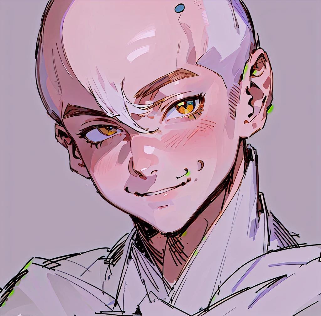 drawing of a bald man with a smile on his face, detailed anime soft face, portrait of pretty man, flat anime style shading, clean anime outlines, elegant smiling pose, wink smile expression, face anime portrait, attractive, high detailed face anime, detailed anime face, dramatic smiling pose, seinen manga portrait, anime style portrait, wink eye