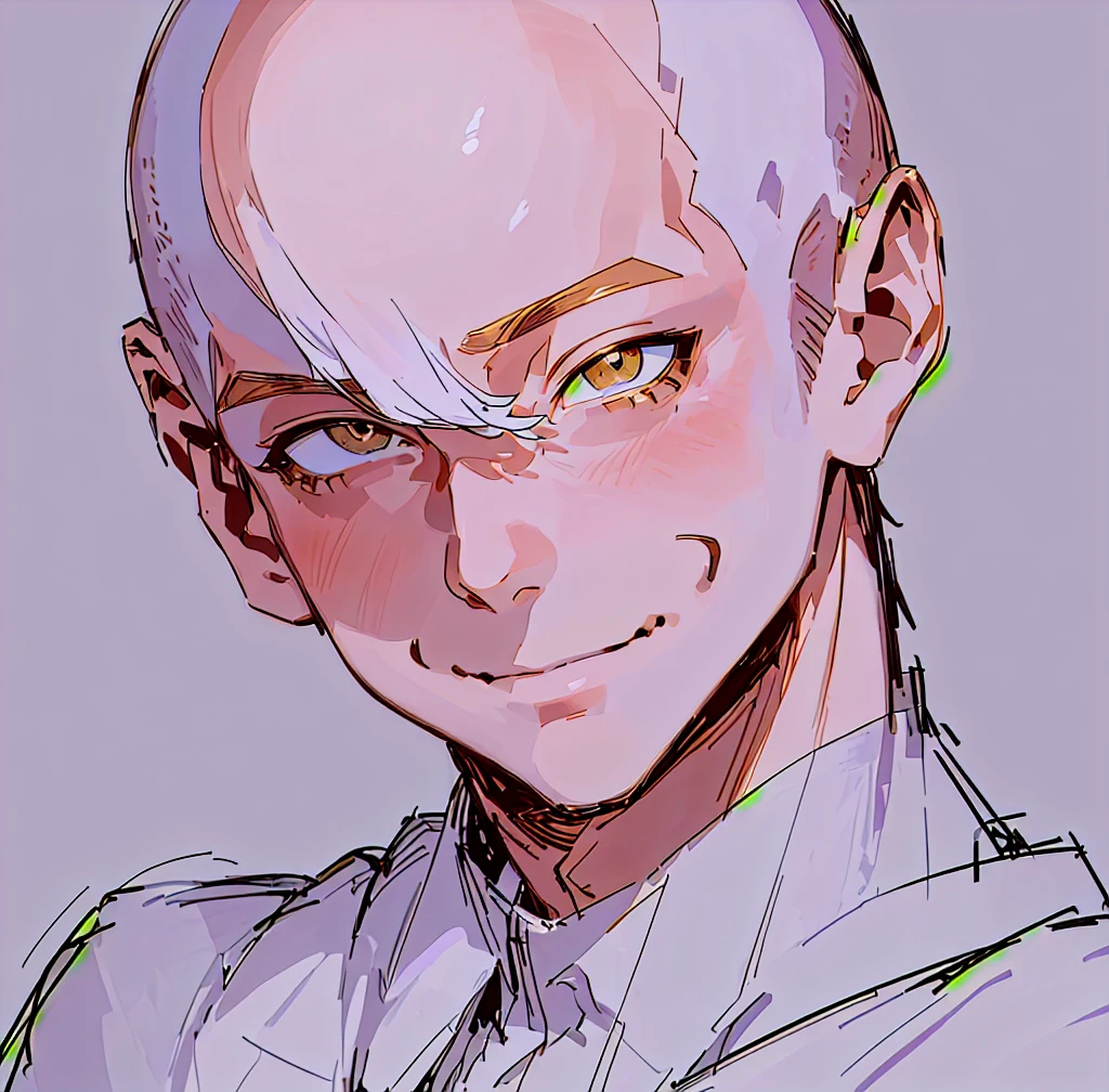 drawing of a bald man with a smile on his face, detailed anime soft face, portrait of pretty man, flat anime style shading, clean anime outlines, elegant smiling pose, ((wink smile expression)), face anime portrait, attractive, high detailed face anime, detailed anime face, dramatic smiling pose, seinen manga portrait, anime style portrait