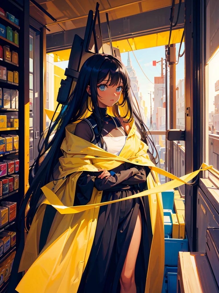 (masterpiece), best quality, expressive eyes, perfect face, (masterpiece), best quality, expressive eyes, perfect face. (absurdres, highres, ultra detailed), 1 girl black skin, plump lips, black skin, cute and delicate. extremely long black hair hair, freckles on her face, her breasts are small, completely innocent face, she is wearing big clothes, yellow eyes. BLACK SKIN, WOMAN BLACK SKIN, ONLY BLACK SKIN allowed, DARK_SKIN, in the room. high quality, 8k, 4k, FULL BODY. MODERN AND TECHNOLOGICAL ERA