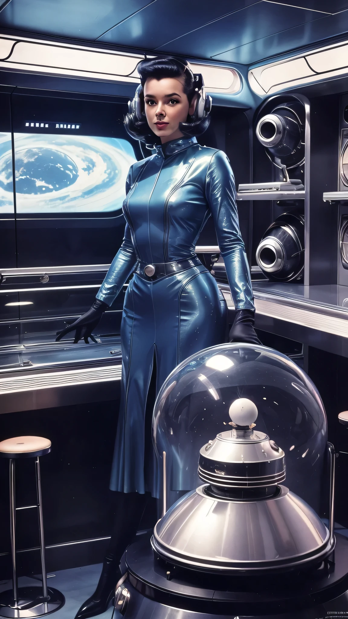Retro futuristic, retro futurism, Science fiction, 1950s, 1960s, 1970s, aliens, ((beautiful alien)),