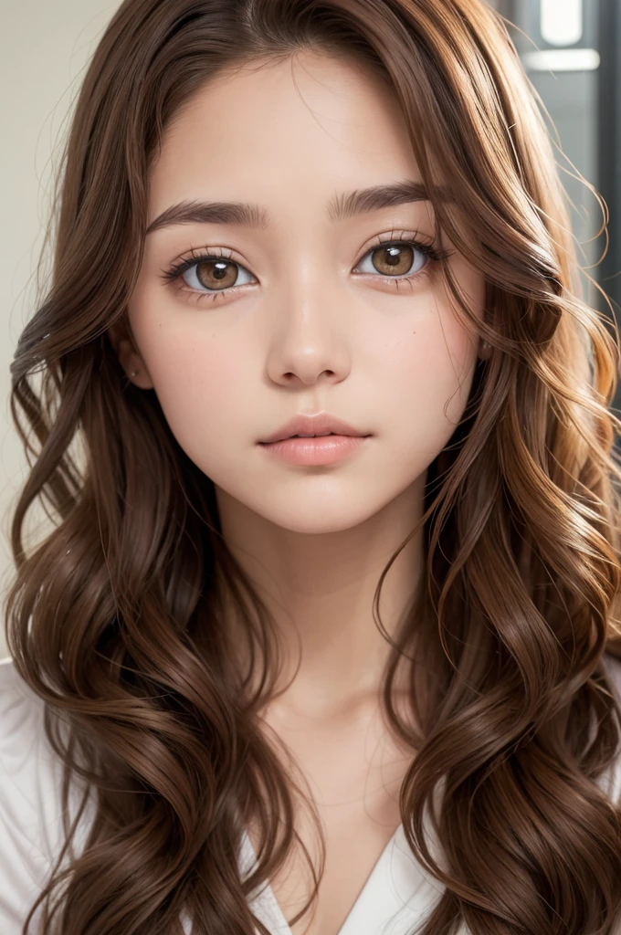 One with brown hair, wavy hair,with light brown eyes