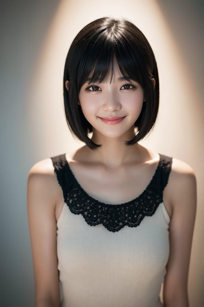black hair, parted bangs, light smile, Surrealism, first-person view, f/4.0, UHD, textured skin, highres