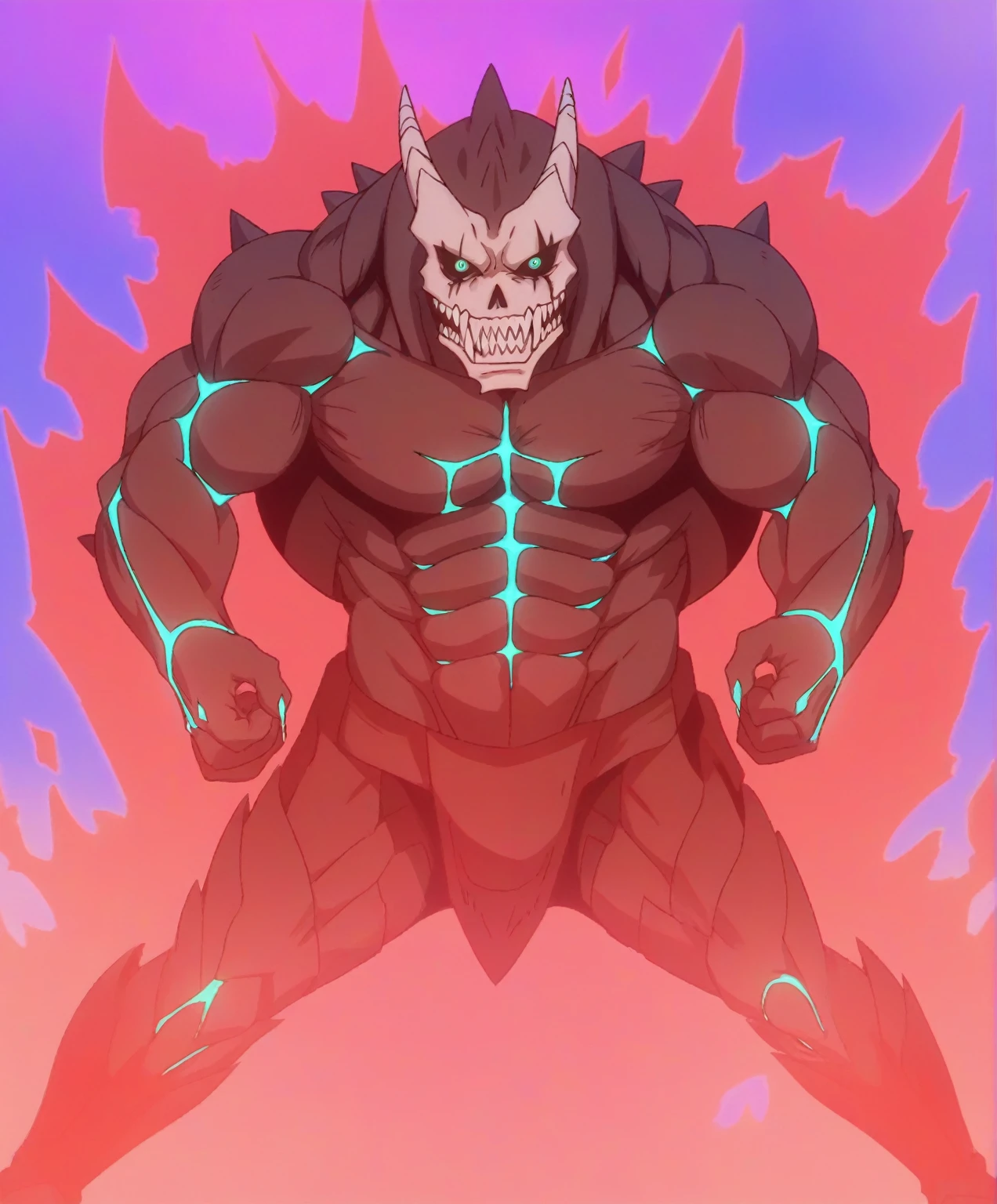 score_9,score_8_up, score_7_up, source_anime, BREAK
outdoors,
kafkakaiju, 1boy, solo,glowing, glowing eyes, horns, sharp teeth, armor, aqua eyes, muscular male, looking at viewer, neon trim, black sclera, standing, claws, spikes, black body,
anime screencap, anime coloring, official art, muscular, lobo, the second, large pectorals, venous muscles, Huge muscles, flexing