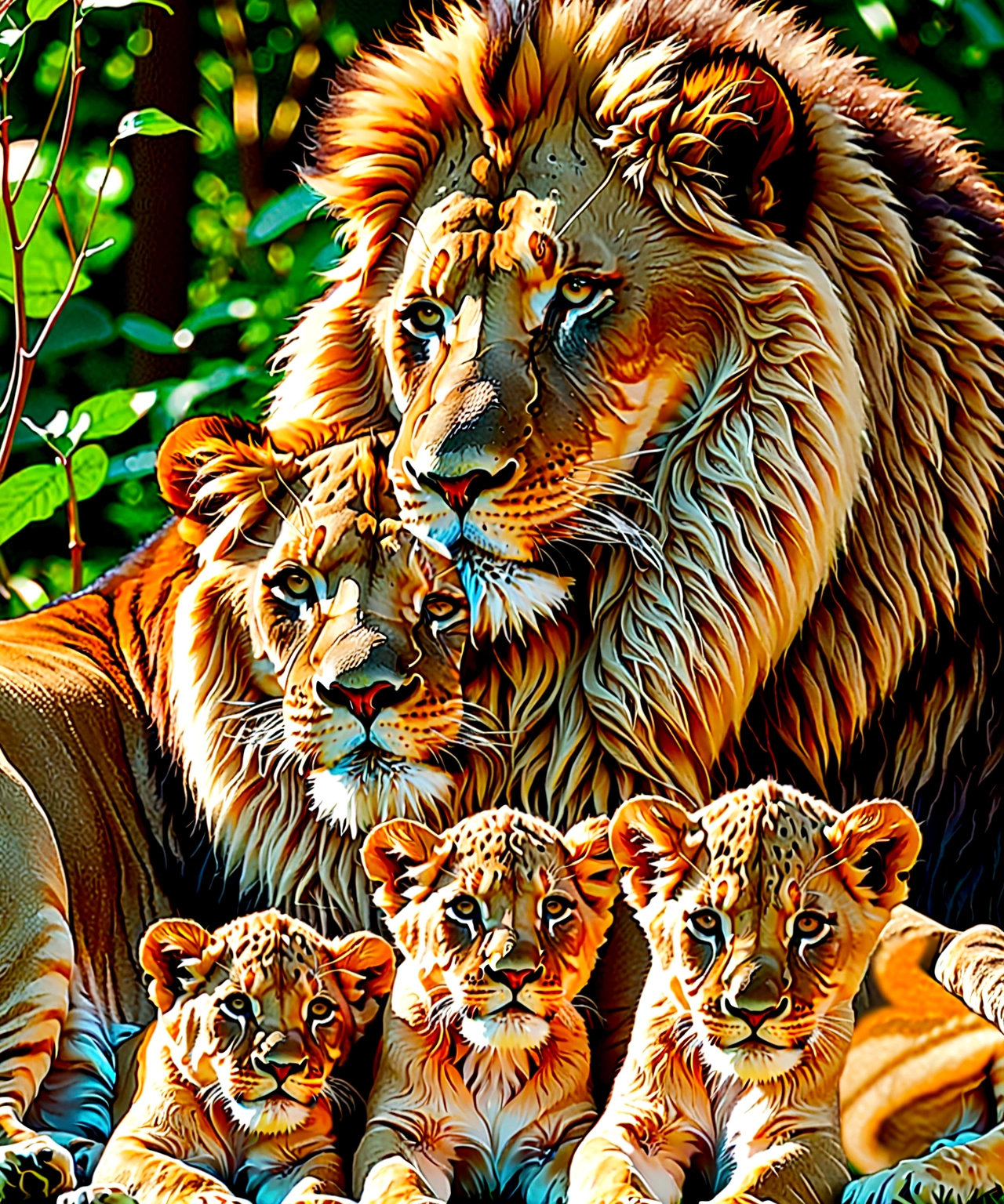 there are a lot of Lions that are laying down together, Lions, family portrait, happy family, fantastic art, majesty, family photo, beautiful detailed animals, Lion, trending ,, powder László Balogh, por Derek Zabrocki, family, by Galen Dara, pride, mobile wallpaper, rey, mon, by Dan Luvisi