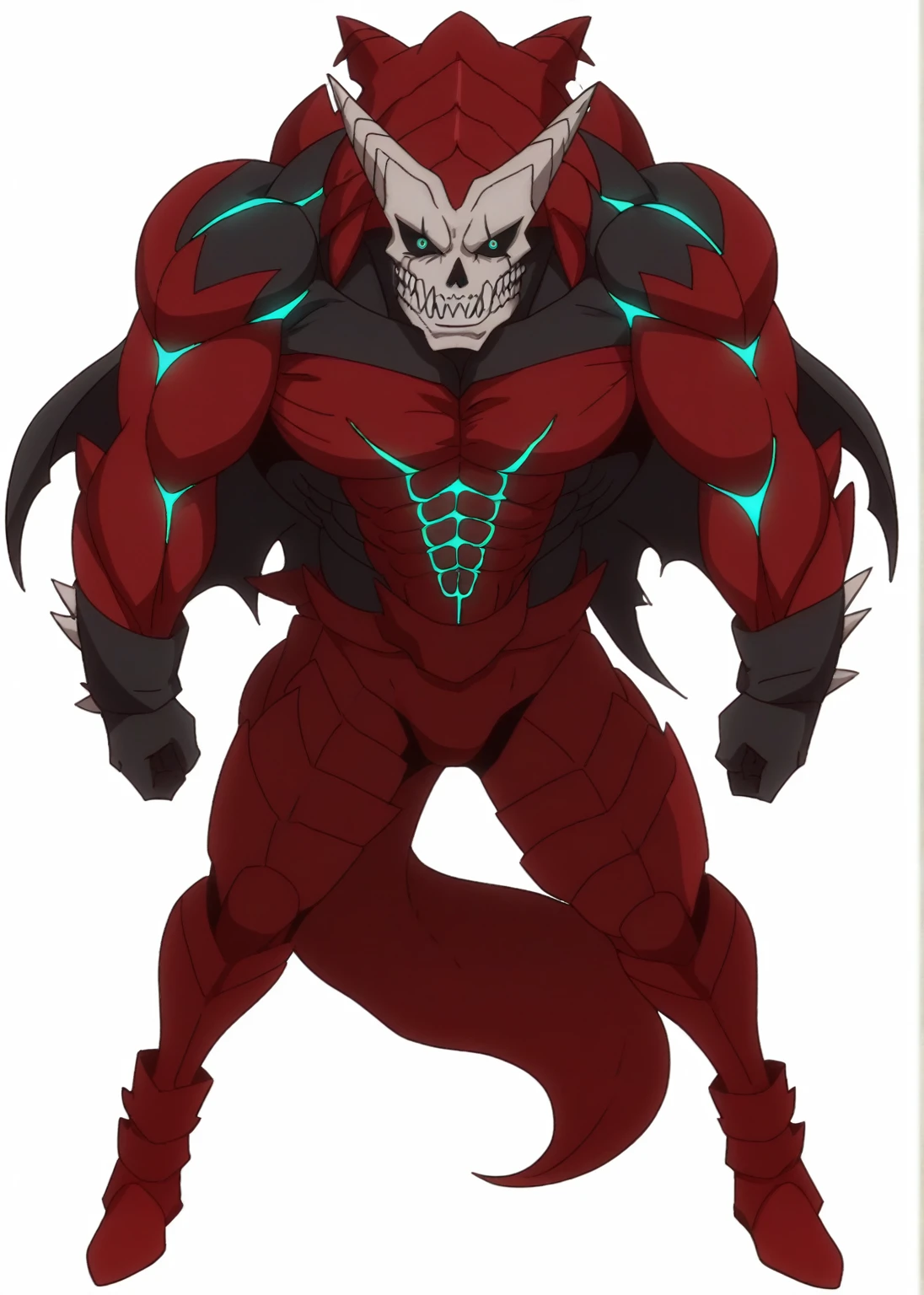 score_9,score_8_up, score_7_up, source_anime, BREAK
outdoors,
kafkakaiju, 1boy, solo,glowing, glowing eyes, horns, sharp teeth, armor, aqua eyes, muscular male, looking at viewer, neon trim, black sclera, standing, claws, spikes, black body,
anime screencap, anime coloring, official art, muscular, lobo, the second, large pectorals, venous muscles, Huge muscles, flexing