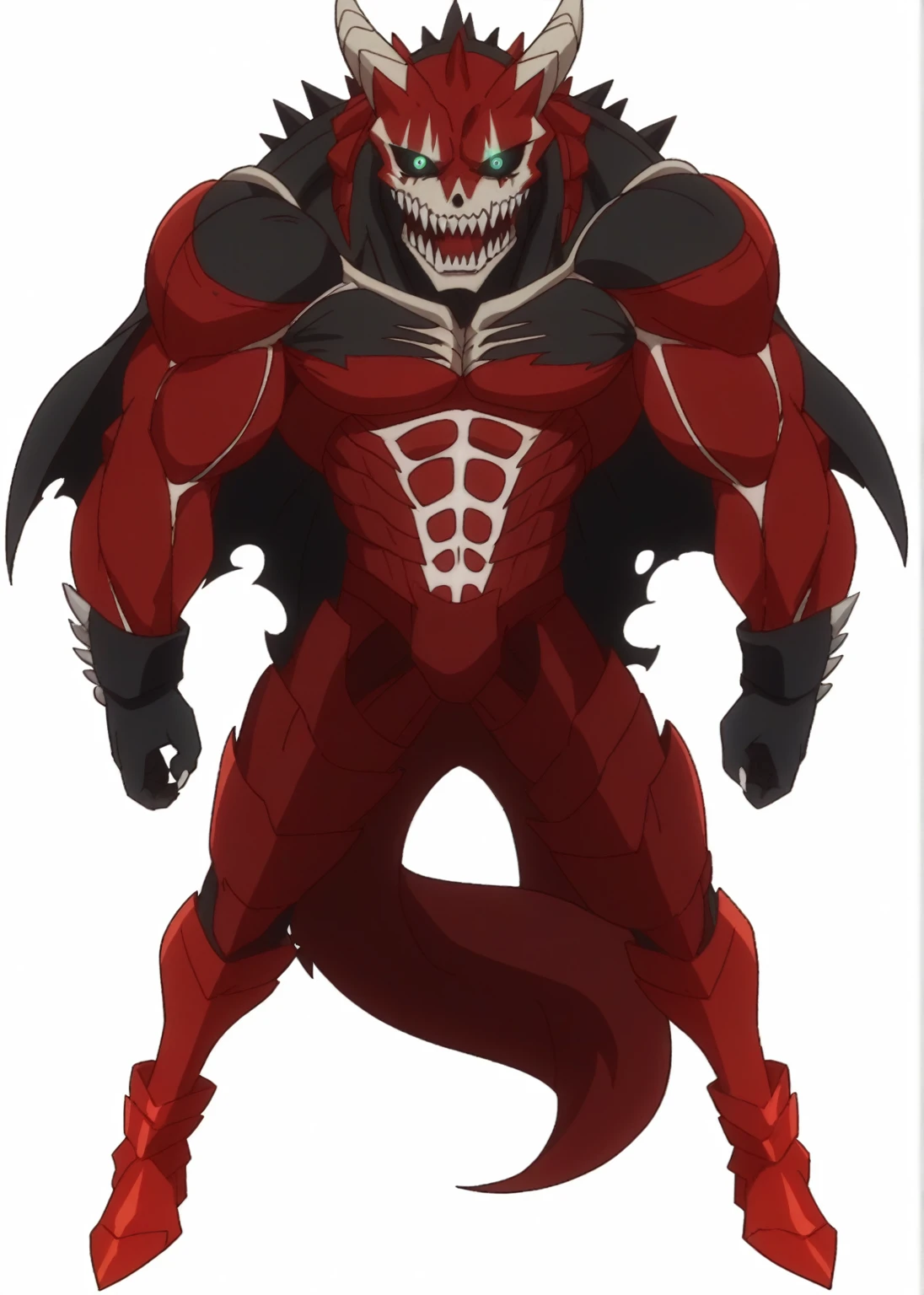 score_9,score_8_up, score_7_up, source_anime, BREAK
outdoors,
kafkakaiju, 1boy, solo,glowing, glowing eyes, horns, sharp teeth, armor, aqua eyes, muscular male, looking at viewer, neon trim, black sclera, standing, claws, spikes, black body,
anime screencap, anime coloring, official art, muscular, lobo, the second, large pectorals, venous muscles, Huge muscles, flexing