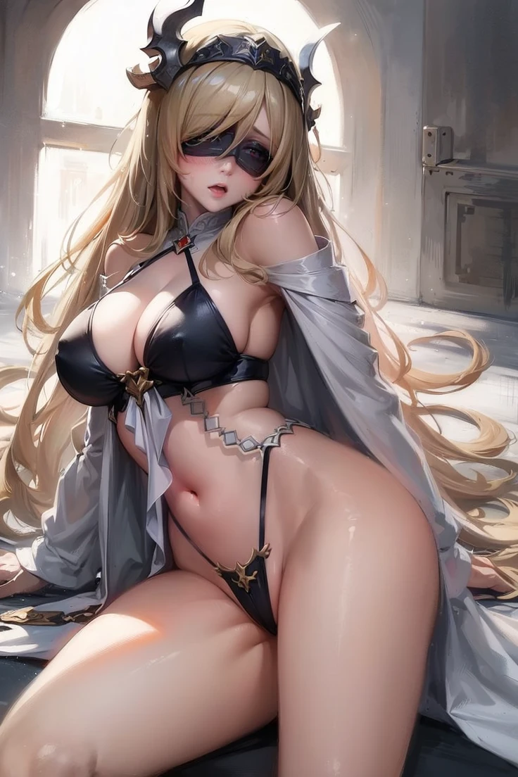 Very detailed albino girl, long white hair, big orange eyes, cow horns, and cow ears , detailed facial features, dressed as an attractive white intricate texture, spectacular lighting, fantasy art, Magical realism, digital paint, 8k,