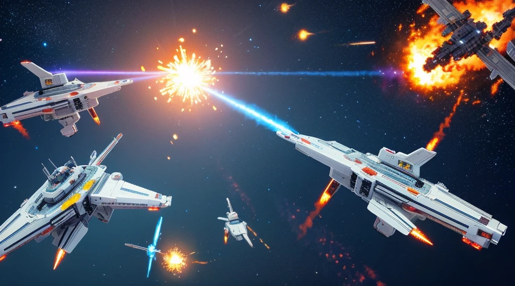 Pixel Games，Sci-fi scene，Space War，Spaceship Battle Group，Fire，explode，Pixel Art #Pixel Art