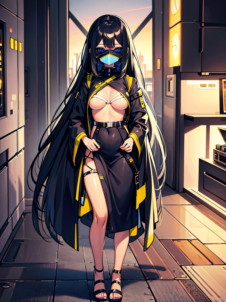 (masterpiece), best quality, expressive eyes, perfect face, (masterpiece), best quality, expressive eyes, perfect face. (absurdres, highres, ultra detailed), 1 girl black skin, plump lips, black skin, cute and delicate. extremely long black hair hair, freckles on her face, her breasts are small, completely innocent face, she is wearing big clothes, yellow eyes. BLACK SKIN, WOMAN BLACK SKIN, ONLY BLACK SKIN allowed, DARK_SKIN, in the room. high quality, 8k, 4k, FULL BODY. MODERN AND TECHNOLOGICAL ERA