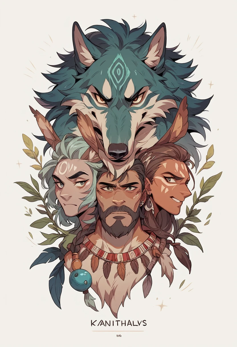 8k, cover_page, Tribal Spirit animals, A t-shirt design inspired by tribal art and folklore, featuring intricately detailed spirit animals such as wolves, The design incorporates geometric patterns and bold linework to create a striking and powerful composition, white background,