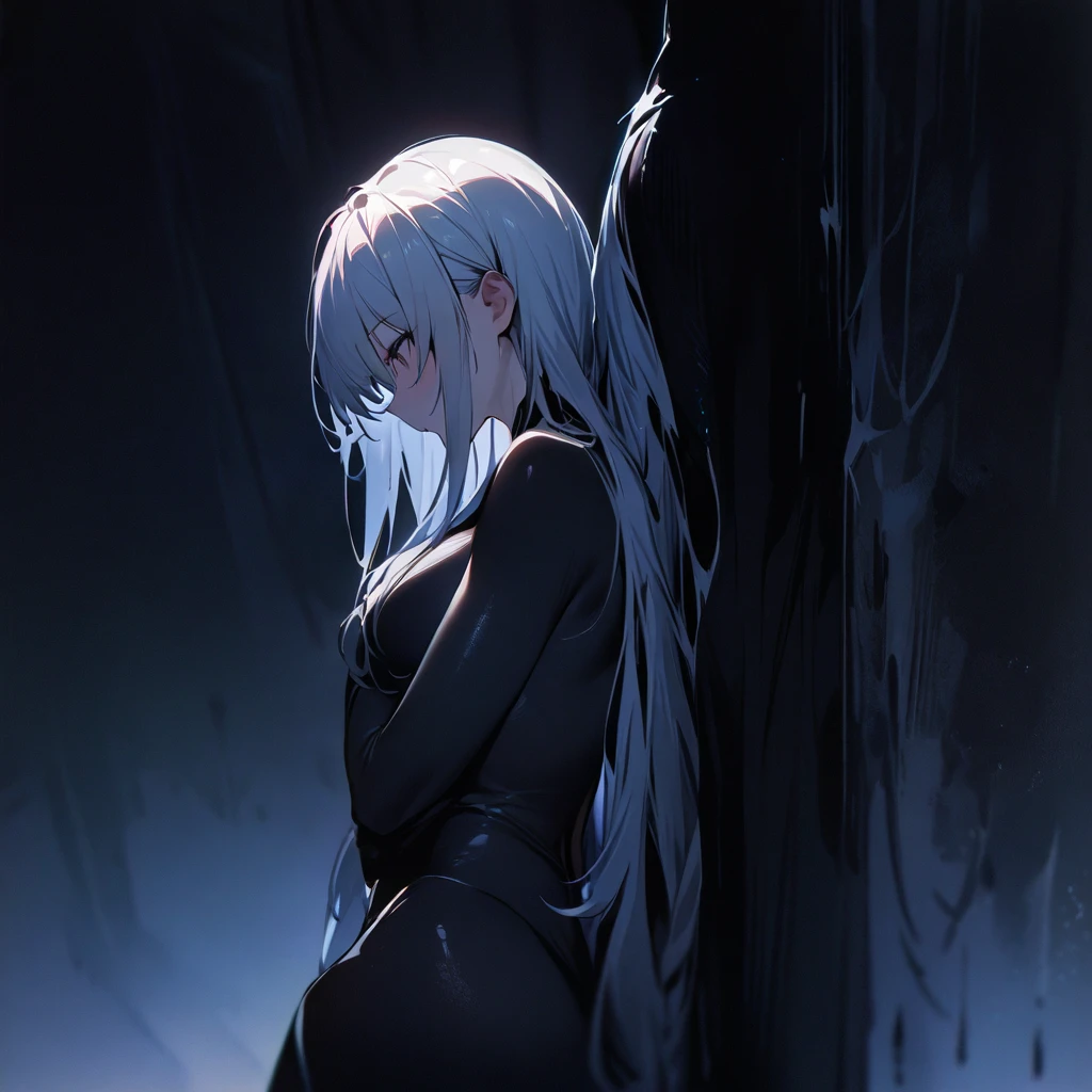 Top quality, masterpiece, girl, between darkness and light, the left side of her body is covered in light, the right side of her body is covered in darkness