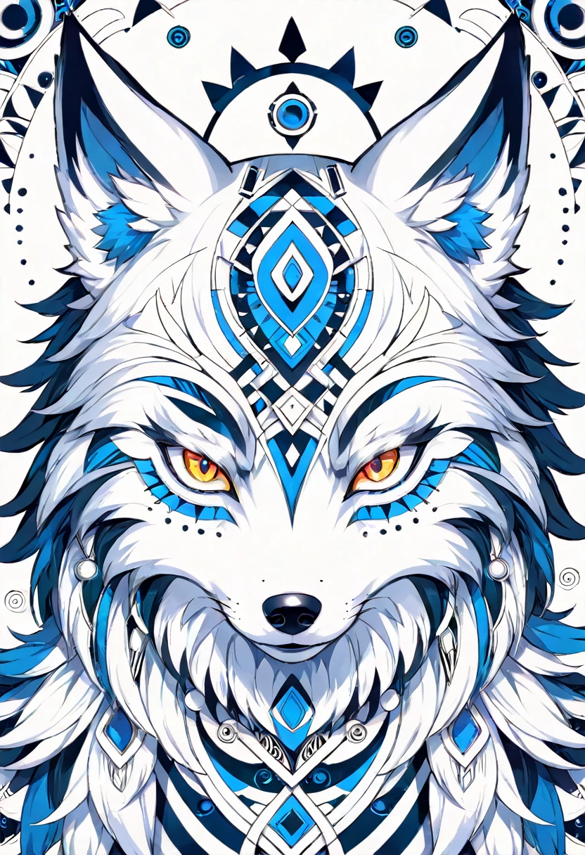 8k, cover_page, Tribal Spirit animals, A t-shirt design inspired by tribal art and folklore, featuring intricately detailed spirit animals such as wolves, The design incorporates geometric patterns and bold linework to create a striking and powerful composition, white background,