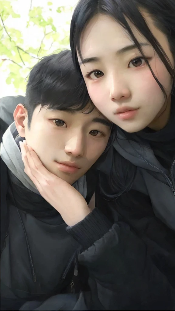 A Korean woman and a male that are posing for a picture, lovely couple, profile pic, in love selfie, kissing together cutely, ash thorp khyzyl saleem, khyzyl saleem, profile picture 1024px, profile picture, couple pose, riyahd cassiem, very very low quality picture, profile image
