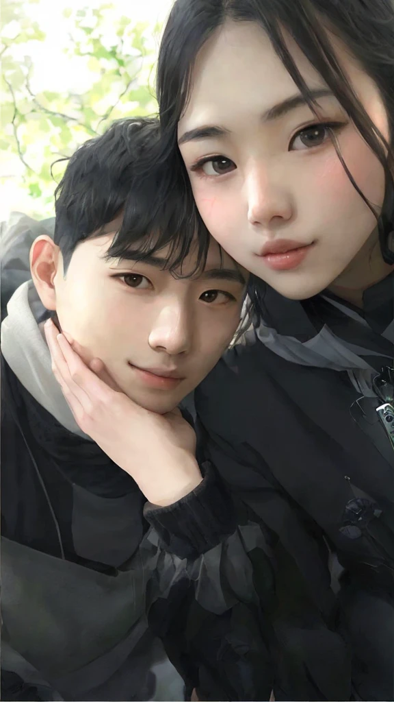 A Korean woman and a male that are posing for a picture, lovely couple, profile pic, in love selfie, kissing together cutely, ash thorp khyzyl saleem, khyzyl saleem, profile picture 1024px, profile picture, couple pose, riyahd cassiem, very very low quality picture, profile image