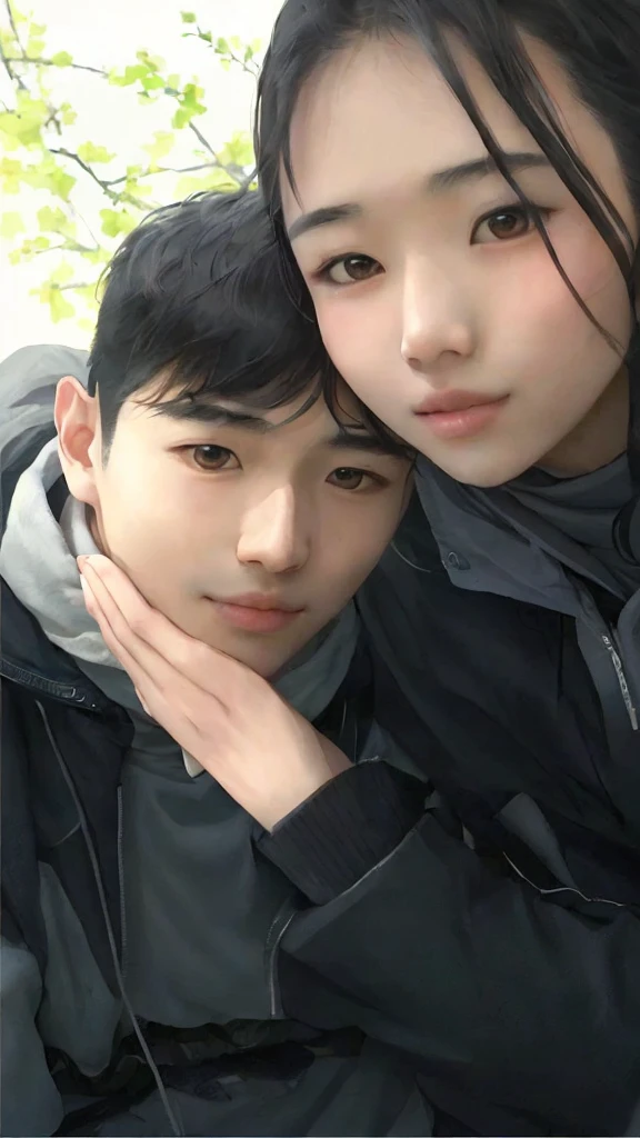 A Korean woman and a male that are posing for a picture, lovely couple, profile pic, in love selfie, kissing together cutely, ash thorp khyzyl saleem, khyzyl saleem, profile picture 1024px, profile picture, couple pose, riyahd cassiem, very very low quality picture, profile image