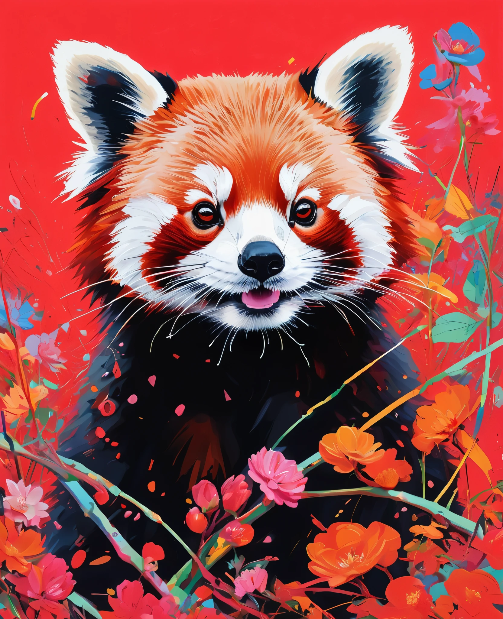 Graffiti, scribble, Comics by Petra Cortright, best quality, masterpiece, red panda artwork, Representative work, official art, Professional, Ultra intricate detailed, 8k, red panda art, colourful background