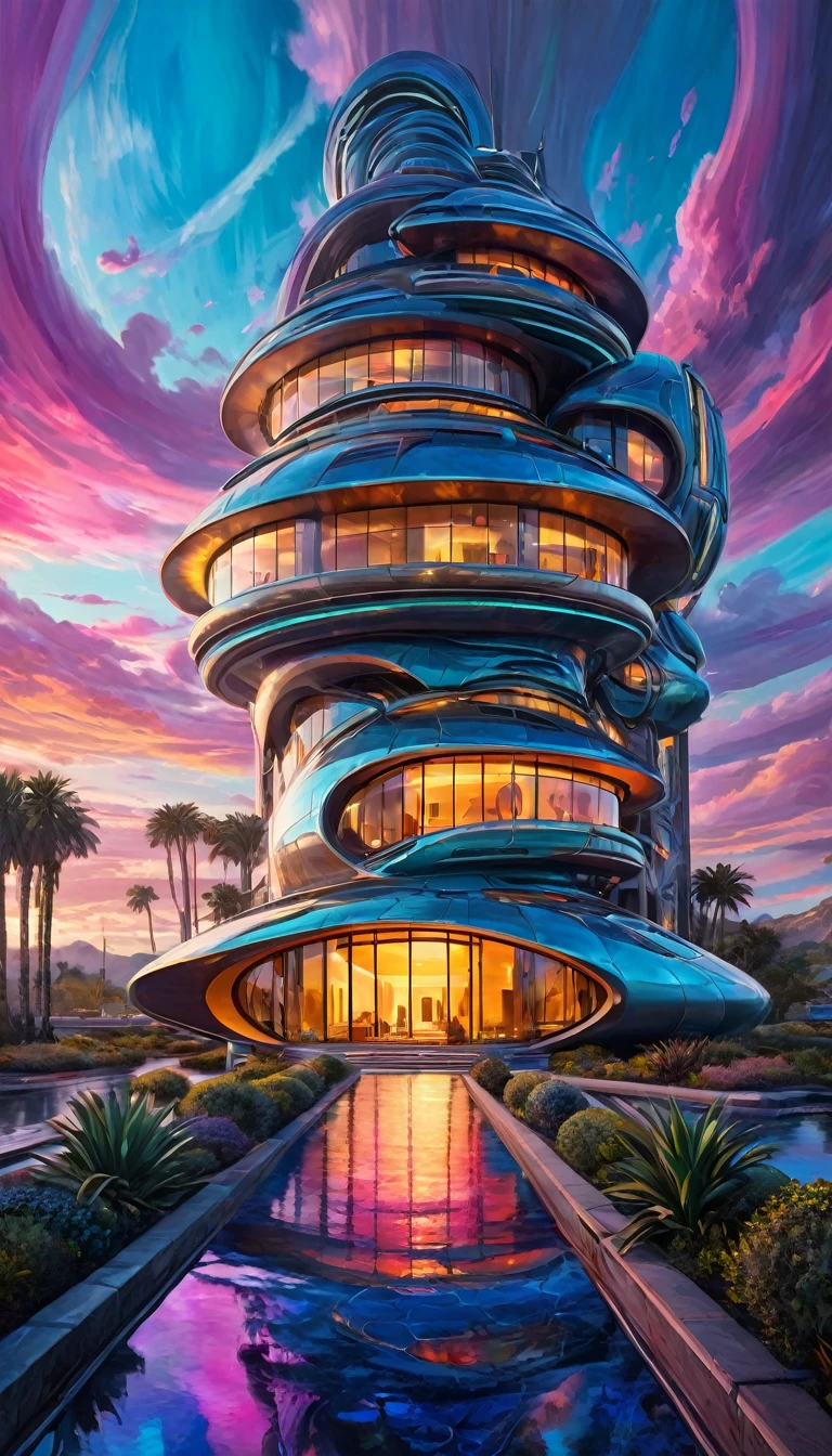 (art inspired by juan gimenez,oil painting,surreal landscape,detailed futuristic architecture,dramatic lighting,cinematic composition,vibrant colors,photorealistic,masterpiece:1.2,ultra-detailed,realistic:1.37,sharp focus,physically-based rendering,professional,vivid colors)