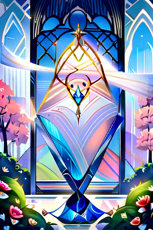 (best qualityer,4K,8K,high resolution,work of art:1.2),ultra detali,realisitic,crystalline guitar sculpture,translucent spring morning,reflection of sunlight on the guitar,Body Details,delicate strings,color palette Vibrantes,carving tools,hourglass figure,sound holes,graceful curves,polished surface,delicate engravings,Light and Shadow Effects,subtle reflections,shiny surface,shiny gemstones,flower petals falling,Floral patterns,emerald details throughout,transparent spring essence,ethereal atmosphere,peaceful garden background,serene environment,morning dew,soft sunlight filtered through the trees,lush vegetation,brightly colored flowers,harmonious mix of nature and art,impeccable craftsmanship,transcendent beauty,inspiring artwork