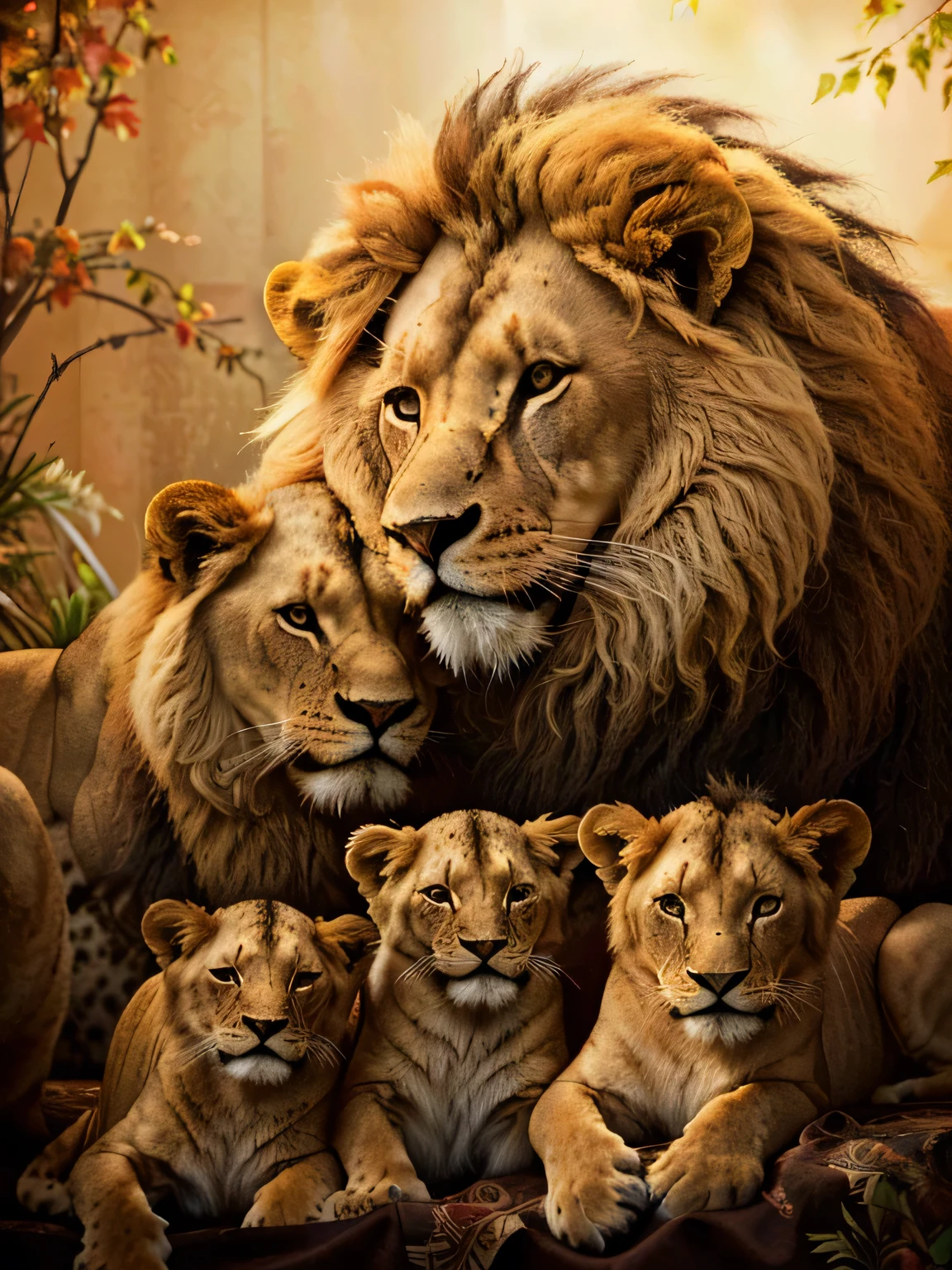 there are a lot of Lions that are laying down together, Lions, family portrait, happy family, fantastic art, majesty, family photo, beautiful detailed animals, Lion, trending ,, powder László Balogh, por Derek Zabrocki, family, by Galen Dara, pride, mobile wallpaper, rey, mon, by Dan Luvisi