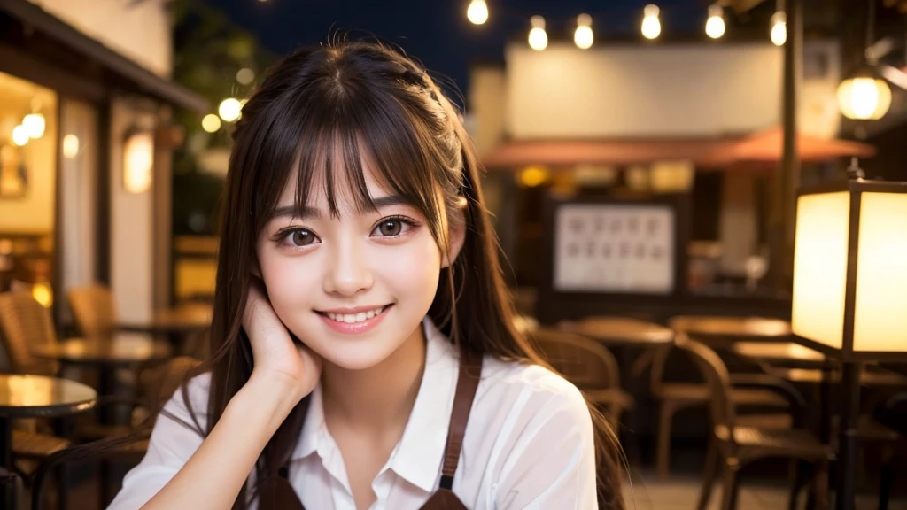 Cute girl working at a cafe terrace Japanese 19age
Professional Lighting Digital SLR Beautiful and elaborate face Perfect and beautiful face Big eyes Smile