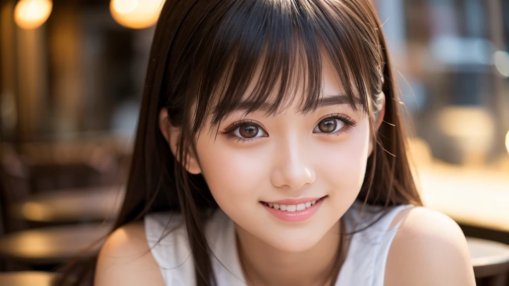 Cute girl working at a cafe terrace Japanese 19age
Professional Lighting Digital SLR Beautiful and elaborate face Perfect and beautiful face Big eyes Smile