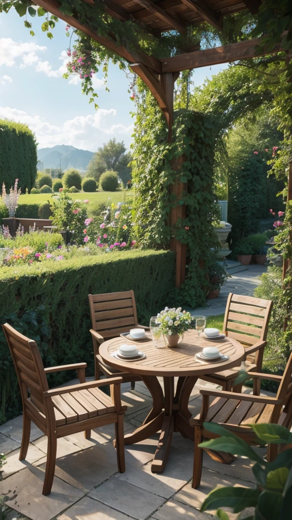 A table with coffee in the garden