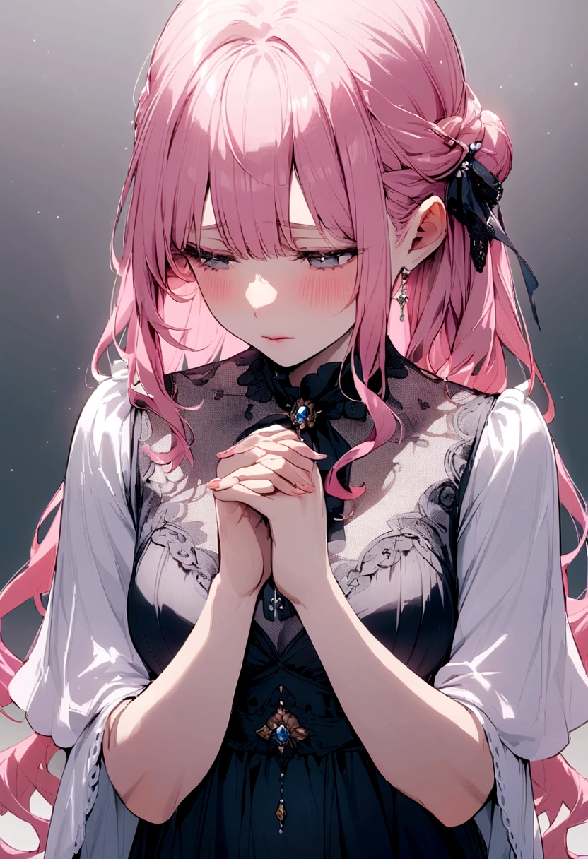 Pink Hair、girl、Put your hands together、apologize