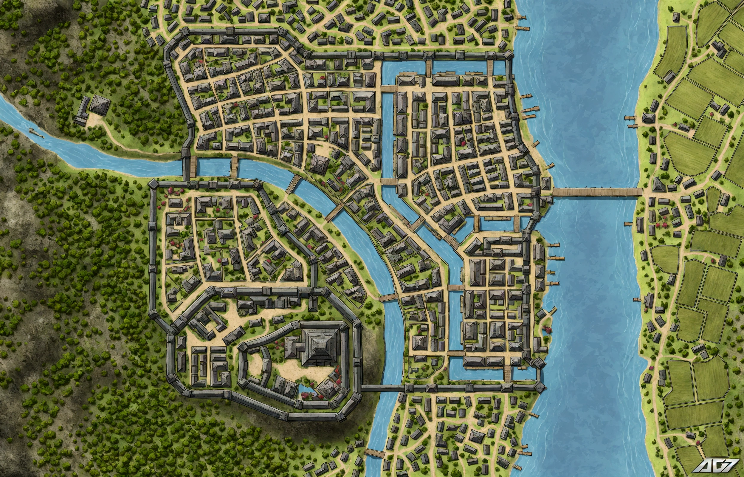 um mapa de uma cidade em ruins com muitas raízes sem plantas, destroyed, ruins, worries, vineyards, dead trees, medieval city map, Renaissance background of the port city, fantasy capital, flintlock fantasy capital, the streets of baldur's gate, medieval city, a medieval city, city map, detailed city, gaslight fantasy capital, steam office maps, small port village, medieval map of small town, fantasy city scenery