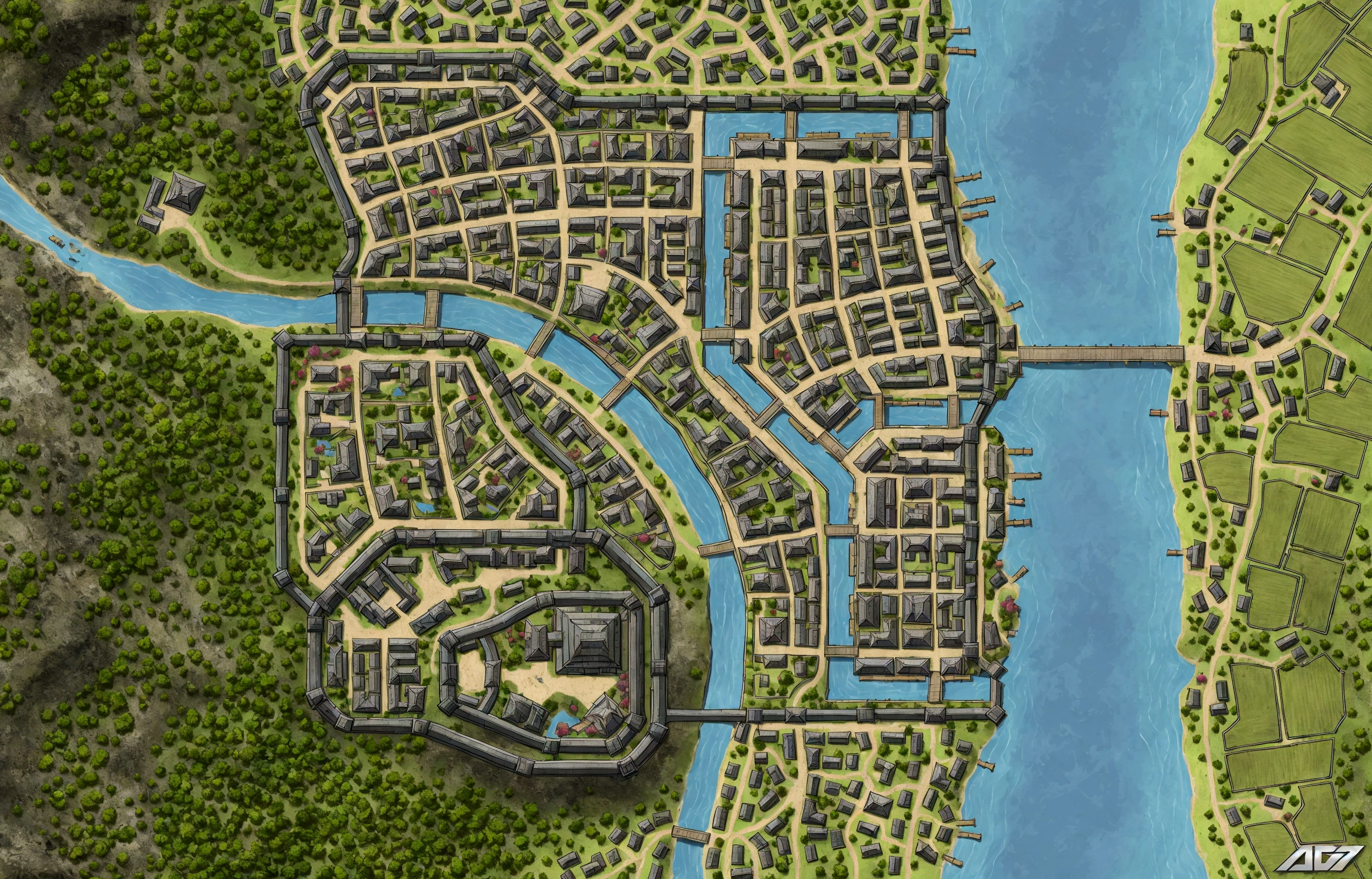 um mapa de uma cidade em ruins com muitas raízes sem plantas, destroyed, ruins, worries, vineyards, dead trees, medieval city map, Renaissance background of the port city, fantasy capital, flintlock fantasy capital, the streets of baldur's gate, medieval city, a medieval city, city map, detailed city, gaslight fantasy capital, steam office maps, small port village, medieval map of small town, fantasy city scenery