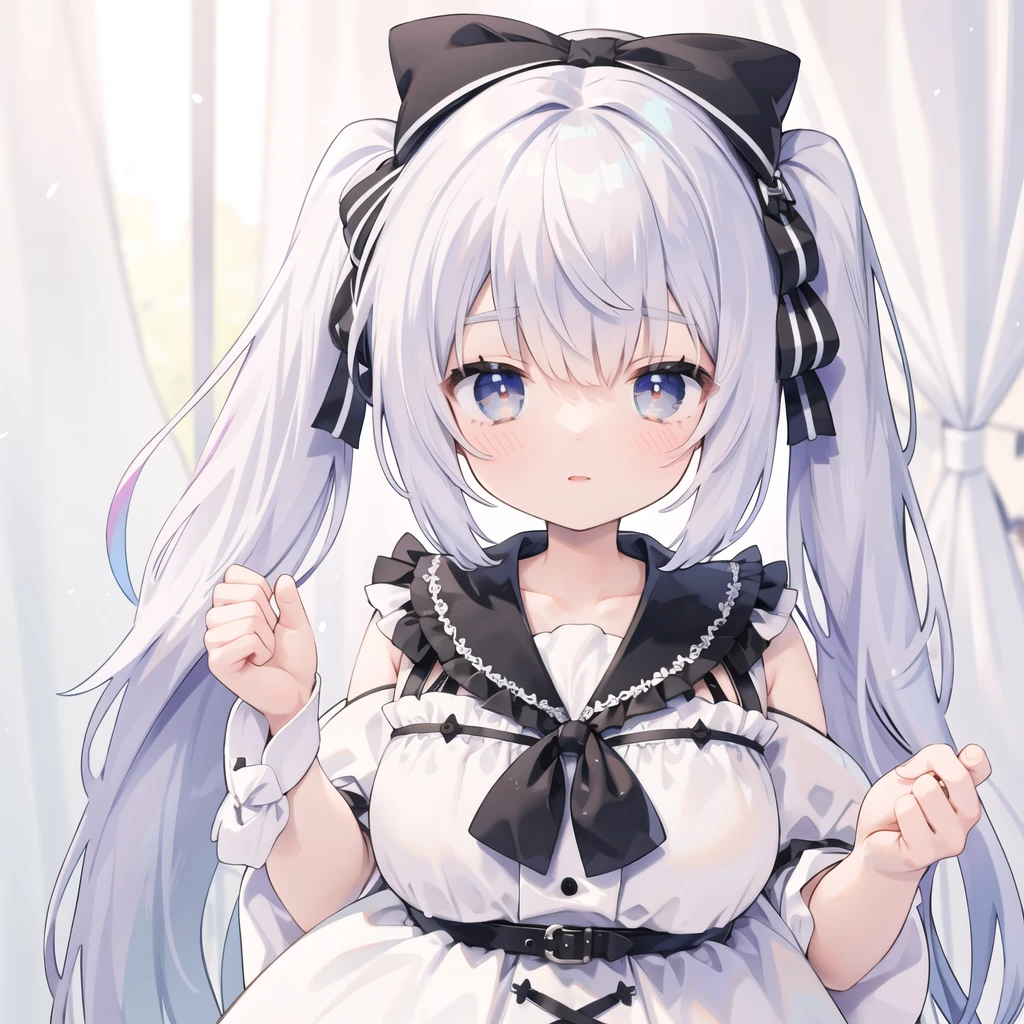 ((Highest quality)), ((masterpiece)), (detailed), One girl, Black frilly outfit, Clothes with ribbons, Half Twin Tail,