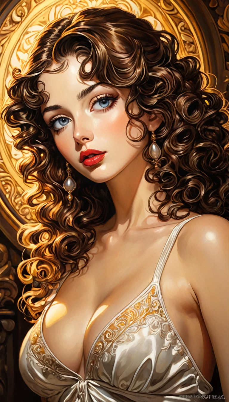 (art inspired by Milo Manara,oil painting,1girl,beautiful detailed eyes,beautiful detailed lips,extremely detailed face and body,long eyelashes,elegant pose,seductive,erotic,sensual,chiaroscuro lighting,warm color palette,dramatic lighting,cinematic composition,baroque style,hyperrealistic,masterpiece,best quality,8k,ultra-detailed,realistic,photorealistic)
