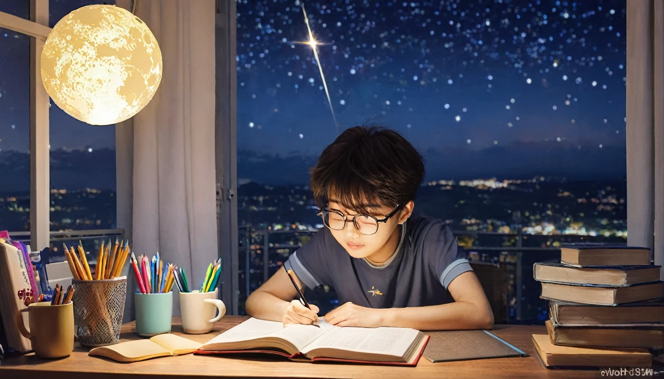 Under the stars、Studying at my desk at home youth