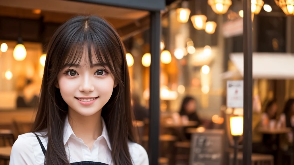 Cute girl working at a cafe terrace Japanese 19age
Professional Lighting Digital SLR Beautiful and elaborate face Perfect and beautiful face Big eyes Smile