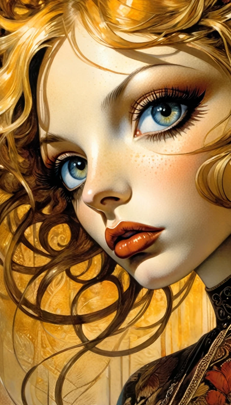 (art inspired by Milo Manara,oil painting,1girl,beautiful detailed eyes,beautiful detailed lips,extremely detailed face and body,long eyelashes,elegant pose,seductive,erotic,sensual,chiaroscuro lighting,warm color palette,dramatic lighting,cinematic composition,baroque style,hyperrealistic,masterpiece,best quality,8k,ultra-detailed,realistic,photorealistic) (best quality,4k,8k,highres,masterpiece:1.2),ultra-detailed,(realistic,photorealistic,photo-realistic:1.37),intricate details,vivid colors,sharp focus,professional,Dave McKean artwork, oil touch of surrealism,oil painting style
