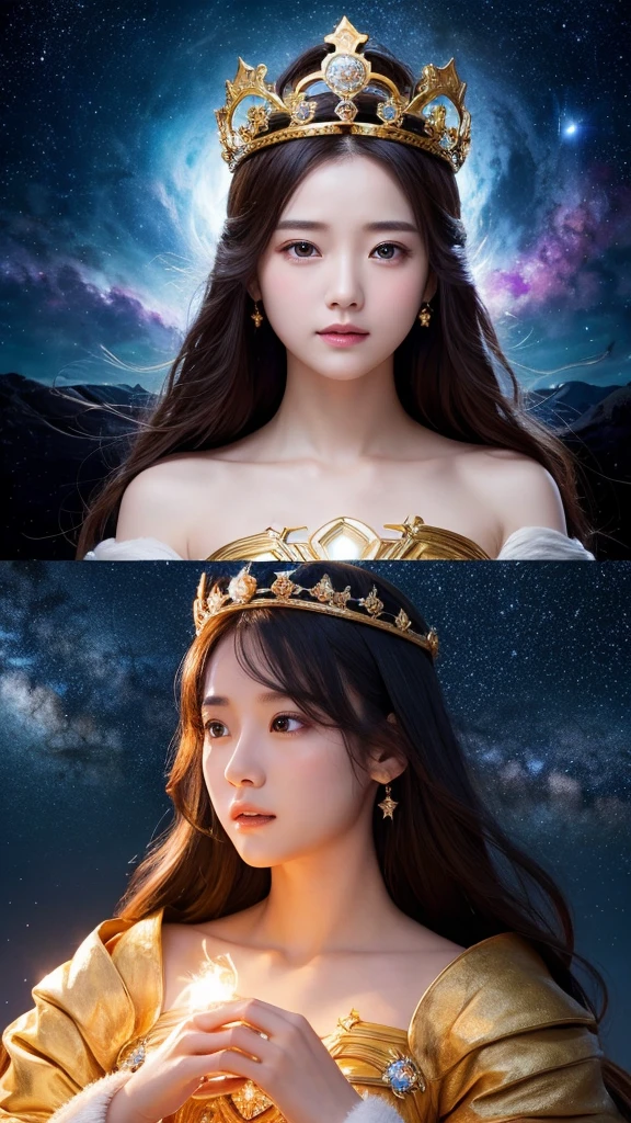high resolution、goddess、gorgeous、crown、universe、Shining stars and nebulae、Live-action adaptation