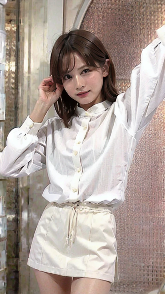 (masterpiece, Highest quality:1.2), One girl, alone、toplesini skirt、White panties、Small breasts、Selfie、Flat Chest、、Cute pointed nipples、Serious face、Nipples in full view