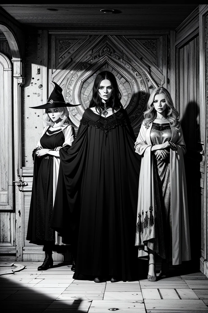 dark atmospheric horror, middle aged sexy cyberpunk witch coven in a cave, (RAW photo, real, best quality, masterpiece:1.2), detailed, (hyper realistic, photo-realistic:1.2), high quality, (dark lighting:1.2), perfect lighting