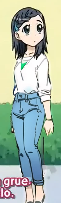 White dress, blue jeans, flower patuern,
