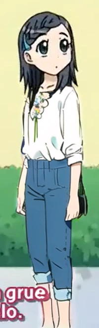 White dress, blue jeans, flower patuern,