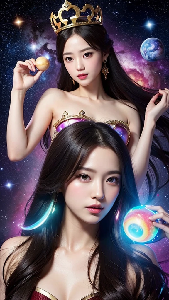 high resolution、goddess、gorgeous、Looking forward、crown、universe、Shining stars and nebulae、