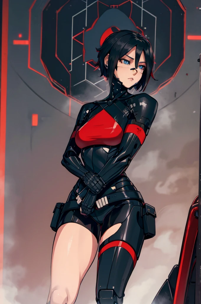 Elster from Signalis, cute and sexy, short black hair, robo-legs